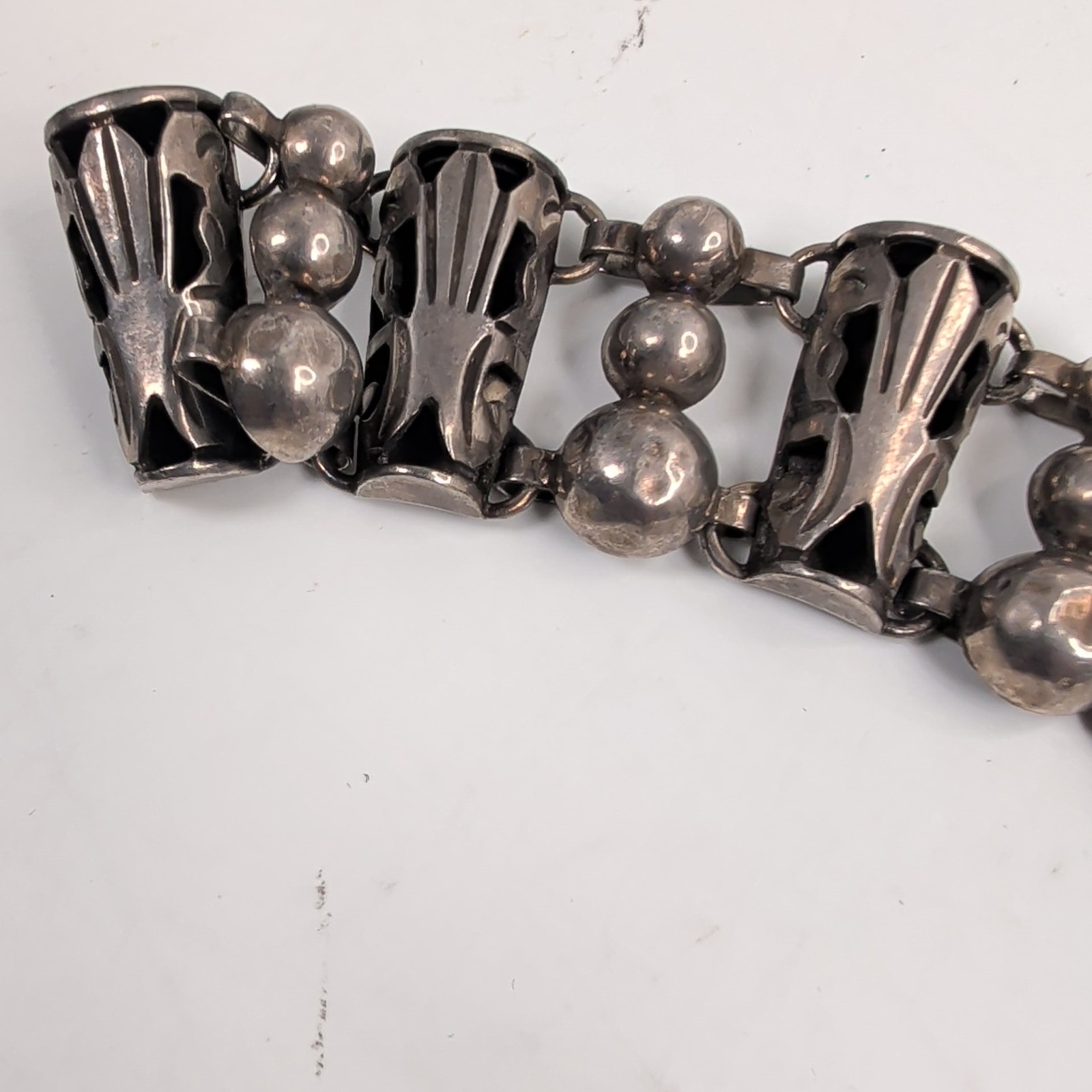 Vintage Taxco Mexico 925 Sterling Silver Modernist Bead Panel Bracelet 40g