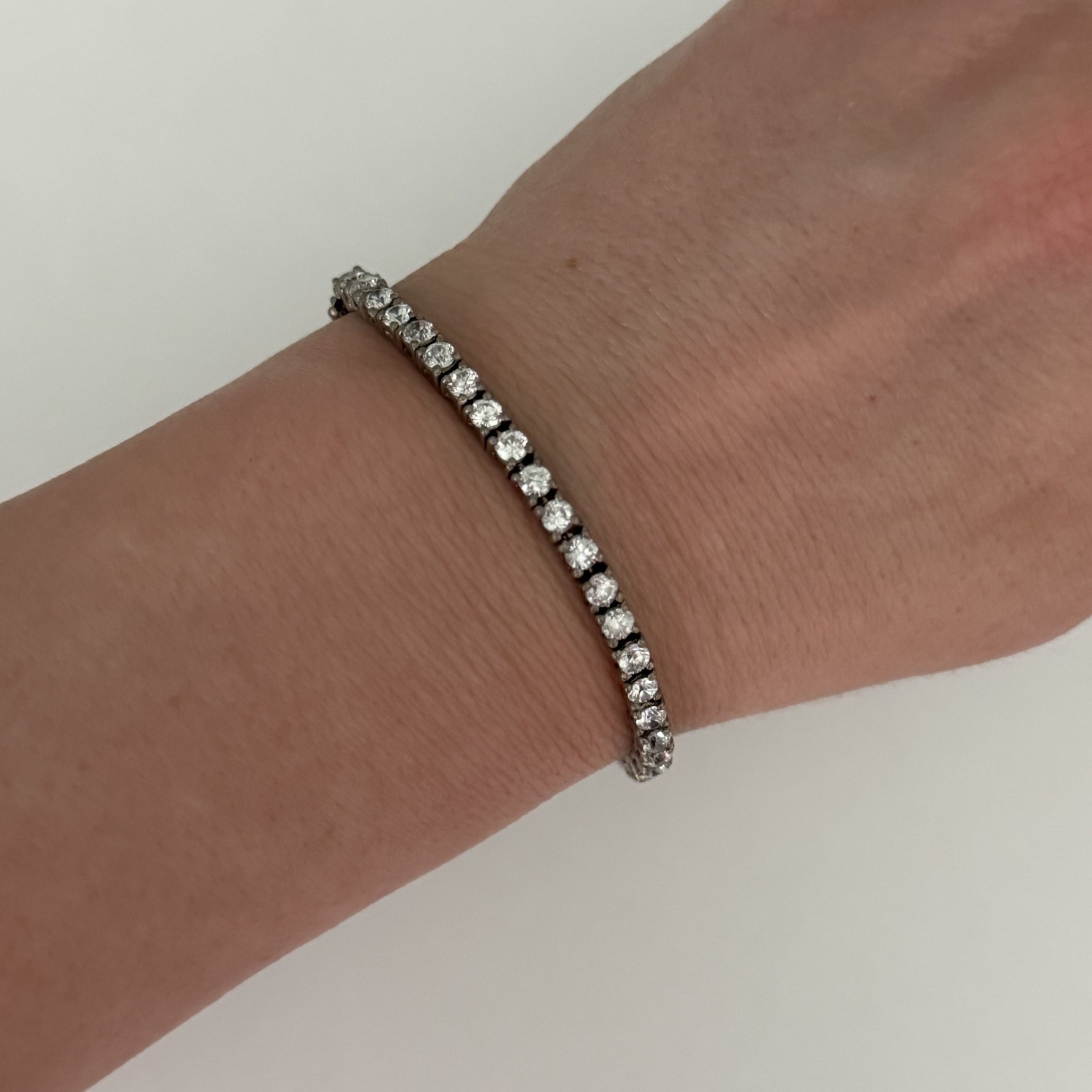 Vintage 925 Sterling Silver Clear CZ Tennis Bracelet 7″