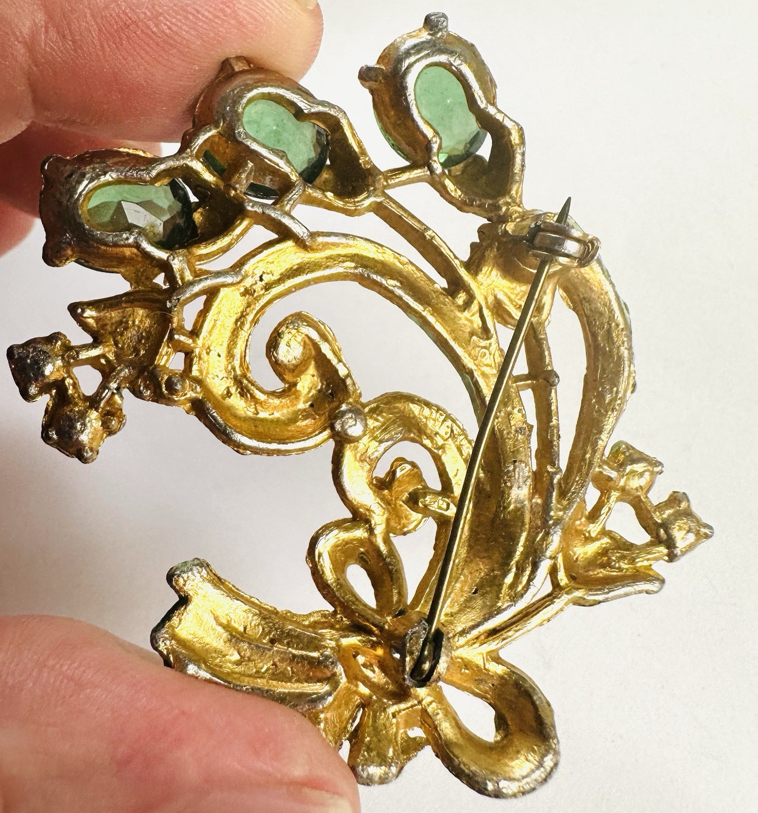 VTG Fred Gray Coro Rhinestone Hand Painted Brooch Pin -enamel wear + Unsigned