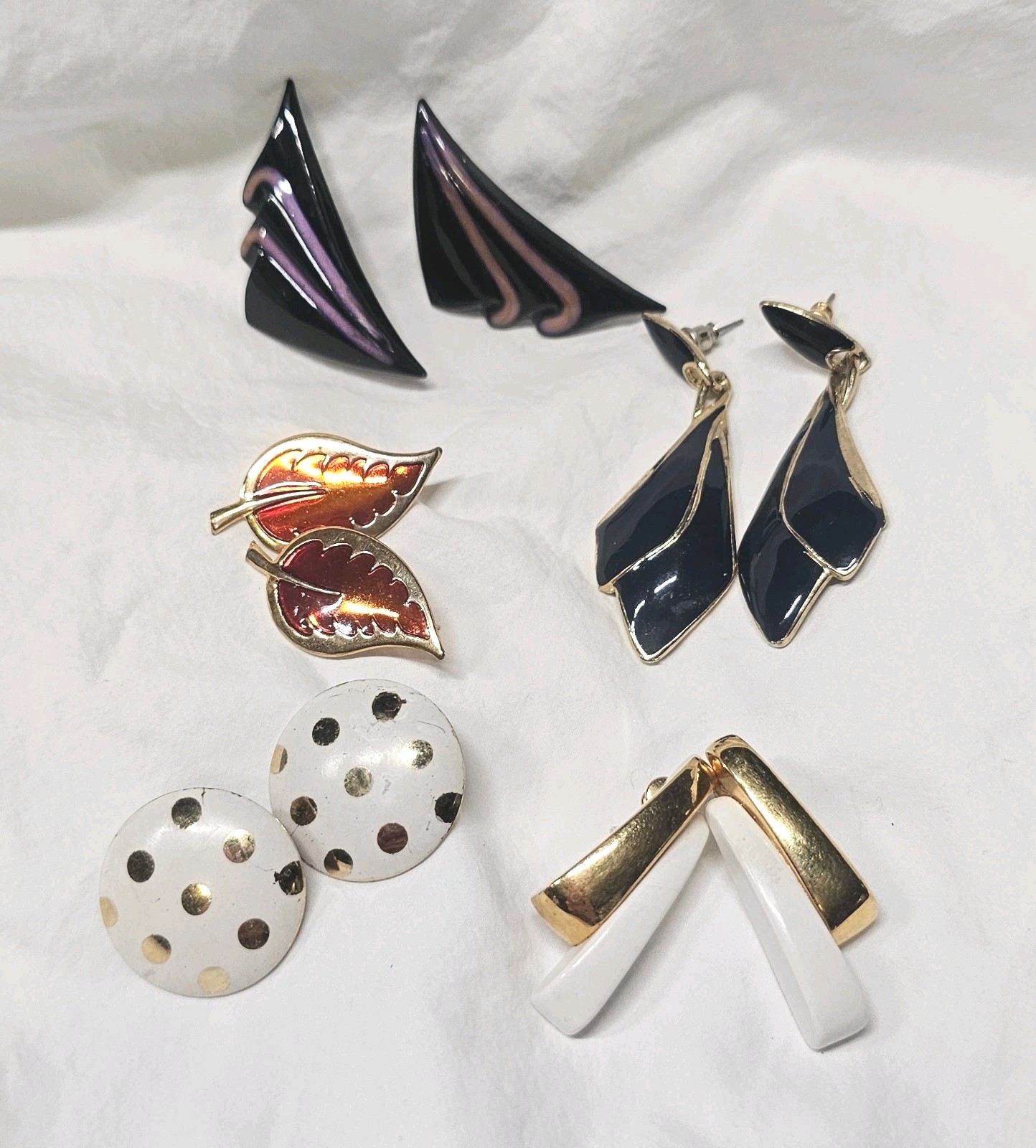 1980″s Earrings LOT 5 Pair Pierced Ear Large Geometric Shape
