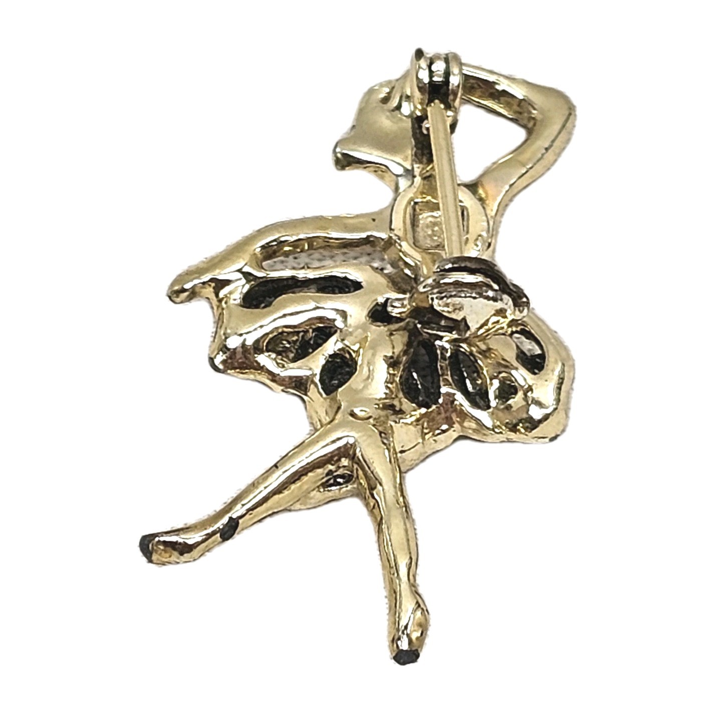 Vintage Gold Tone Green Rhinestone Ballerina Brooch 1 5/8″ Length