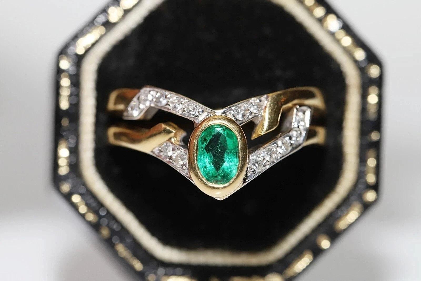 2.1Ct Art Deco Style Oval Lab Created Emerald & Diamond Wedding 14K Gold FN Ring