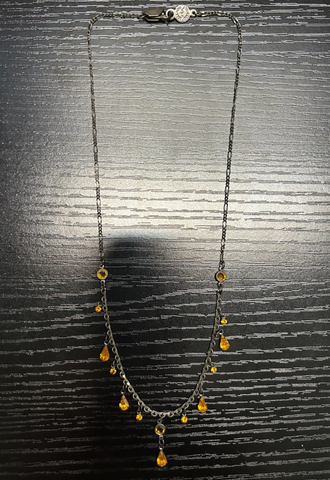 Vintage BELLAGIO USA Gold Crystal Necklace Dainty 16” bronze color chain