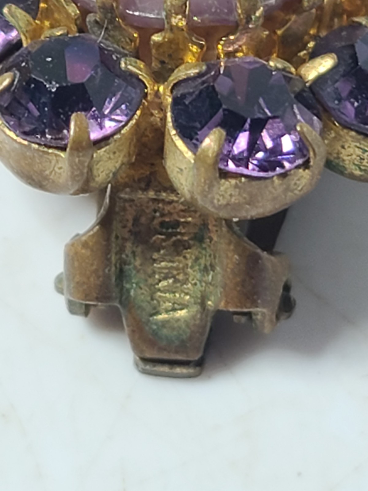 Vintage Signed Austria Purple Cabochon Rhinestone 3/4 Inch Clip Earrings