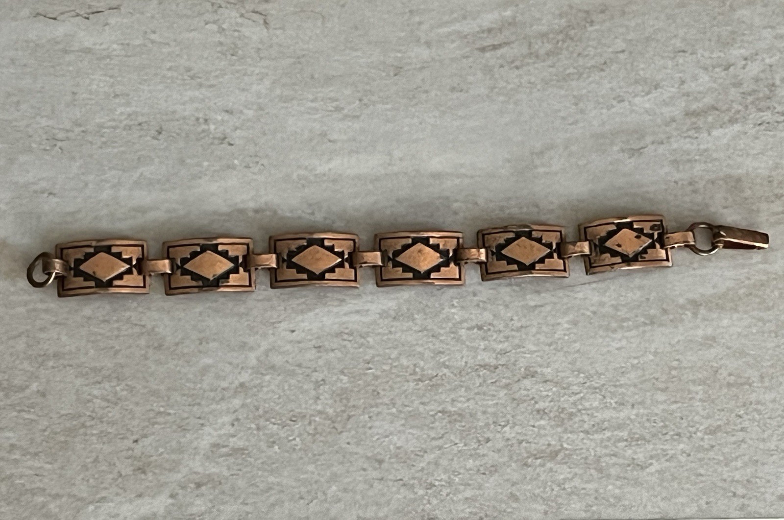 VTG Southwestern Style Rectangular Copper 6 1/4” Panel Link Bracelet Geometric