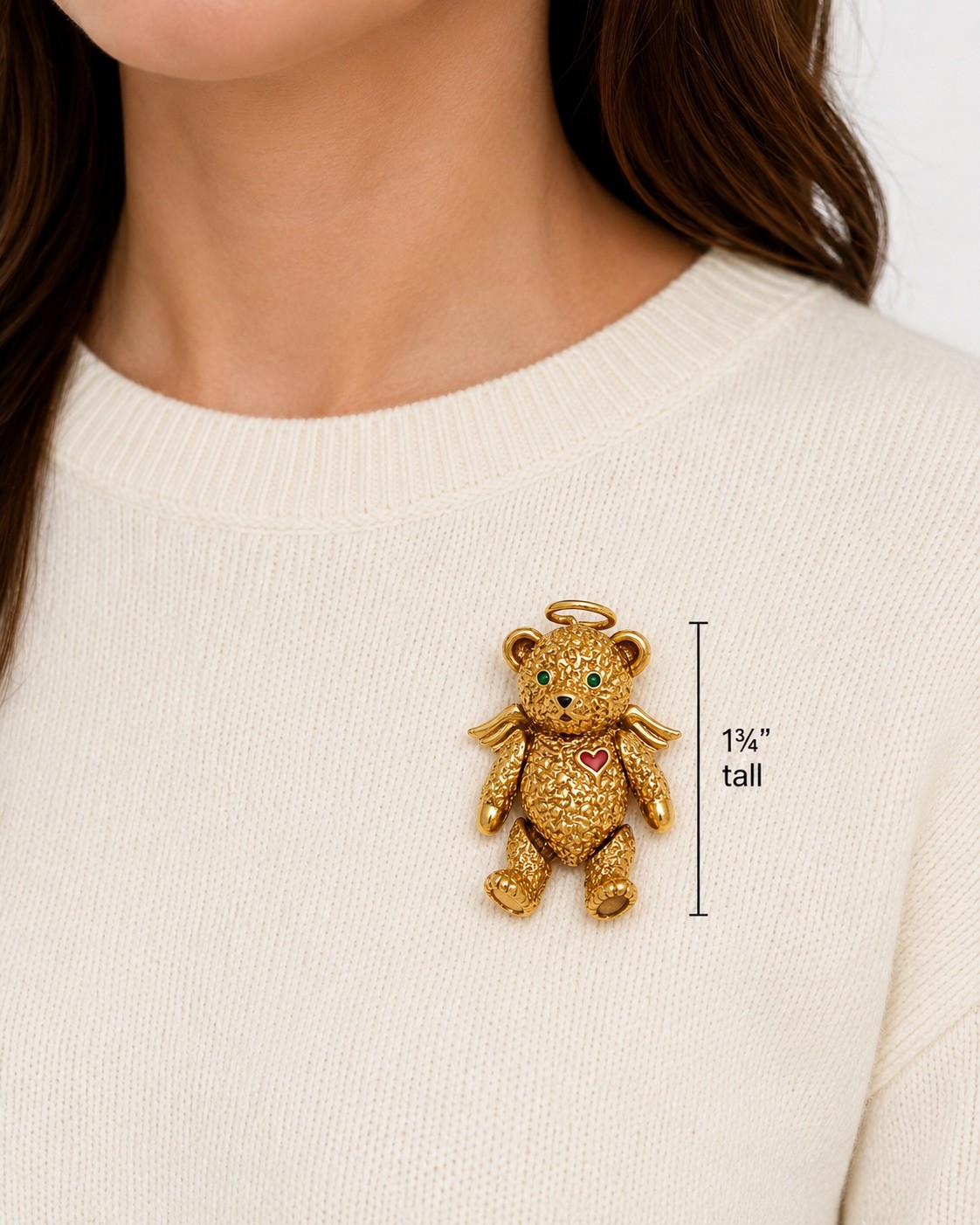 Vintage 1996 BATYA Signed Articulated Gold Tone Angel Bear Brooch Pin Pendant