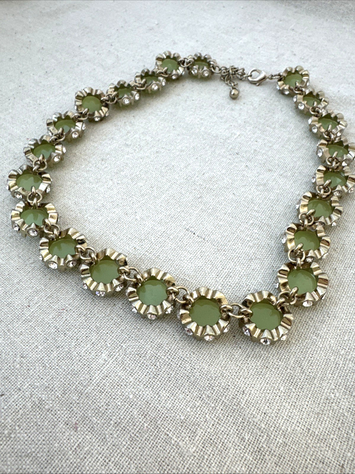 GORGEOUS! Green Lucite? Gold Victorian Revival chain Necklace Metal Jewelry Boho