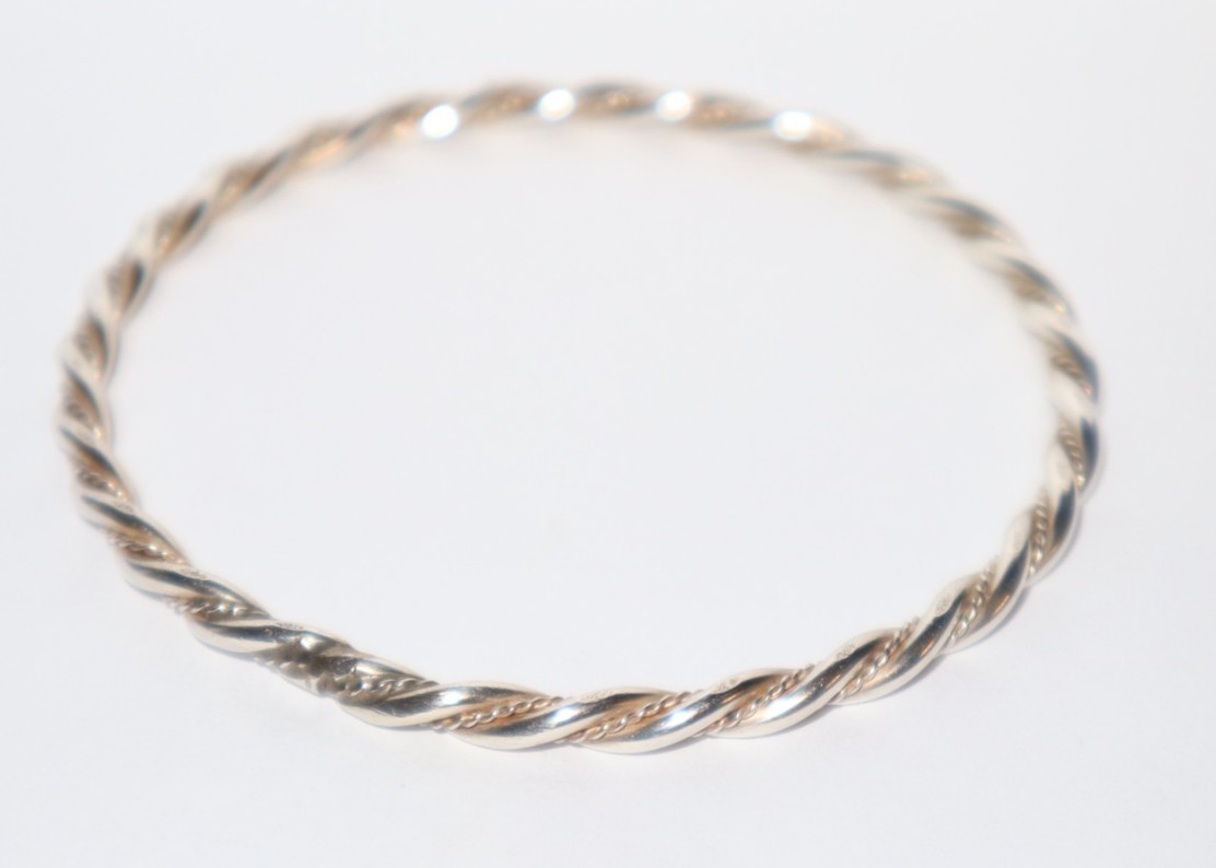 Silver Double Rope and Copper Color Tint Bangle