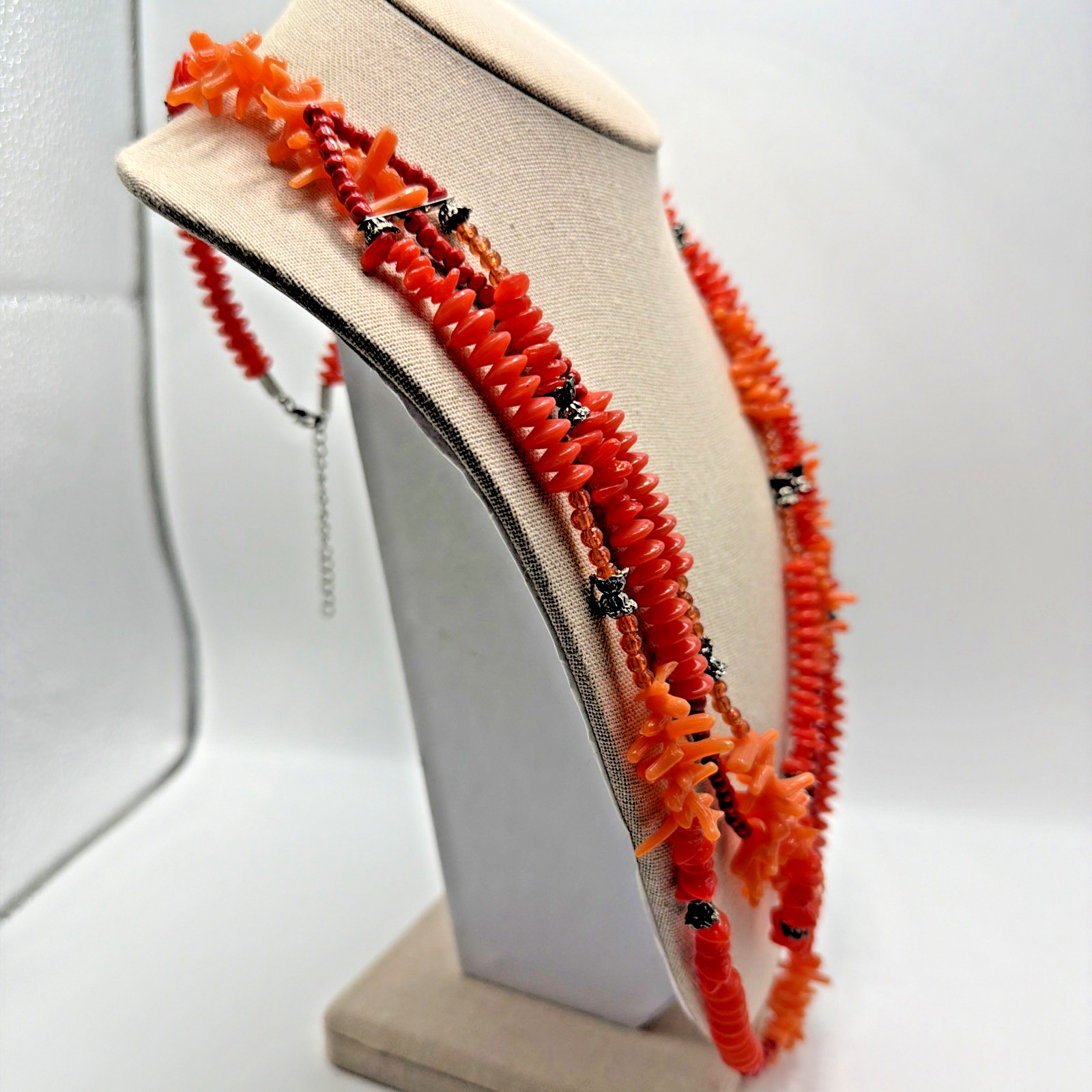 Vintage Faux Coral Necklace Orange Acrylic & Lucite Multi Strand Size 28.5”