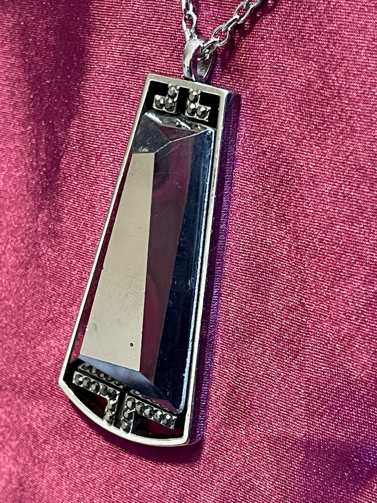 Long Hematite Art Deco Necklace, 34 Inches