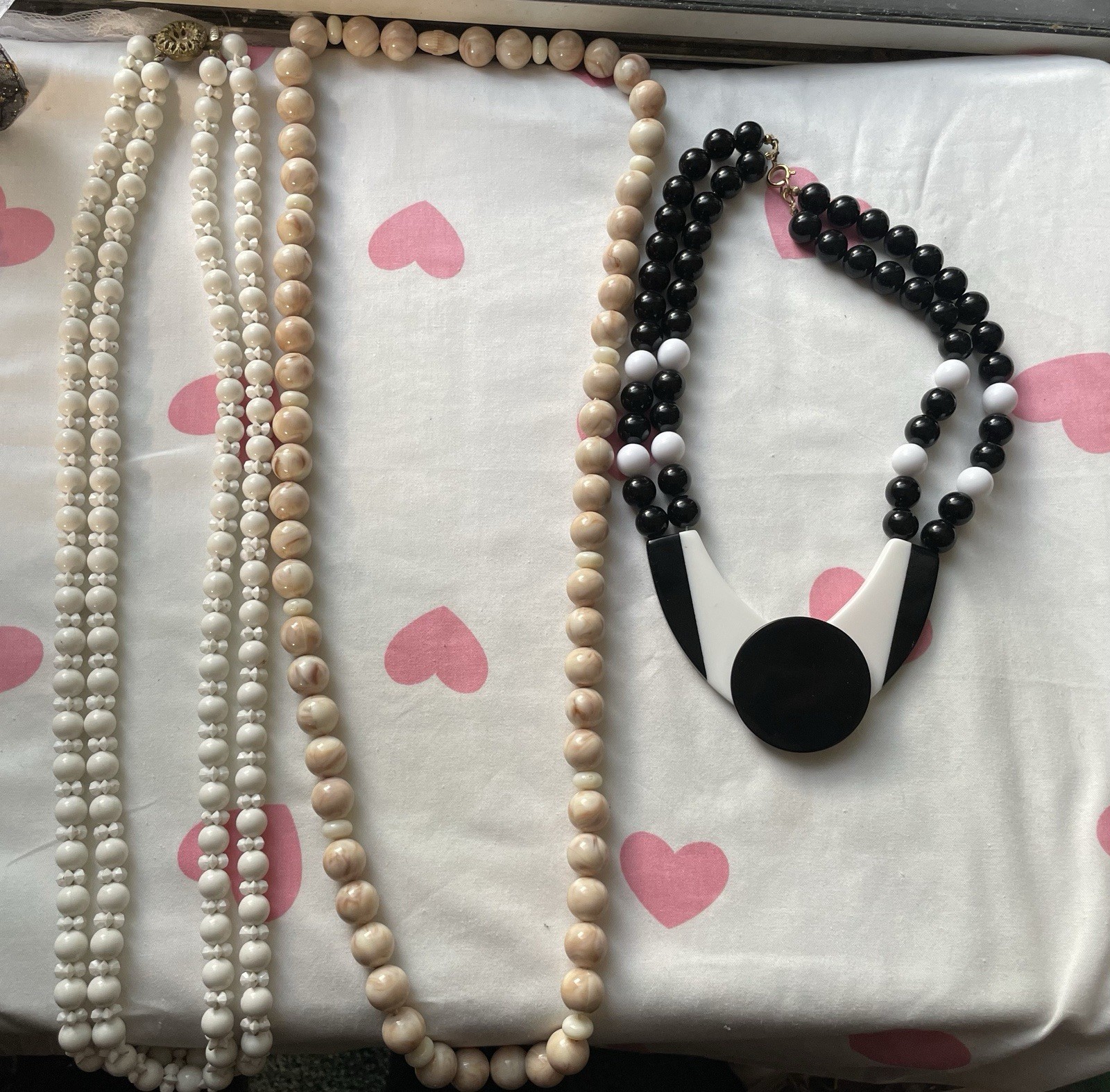 Lot Of 11 Vintage Beaded Necklaces Mixed Materials, Blue Red Black White