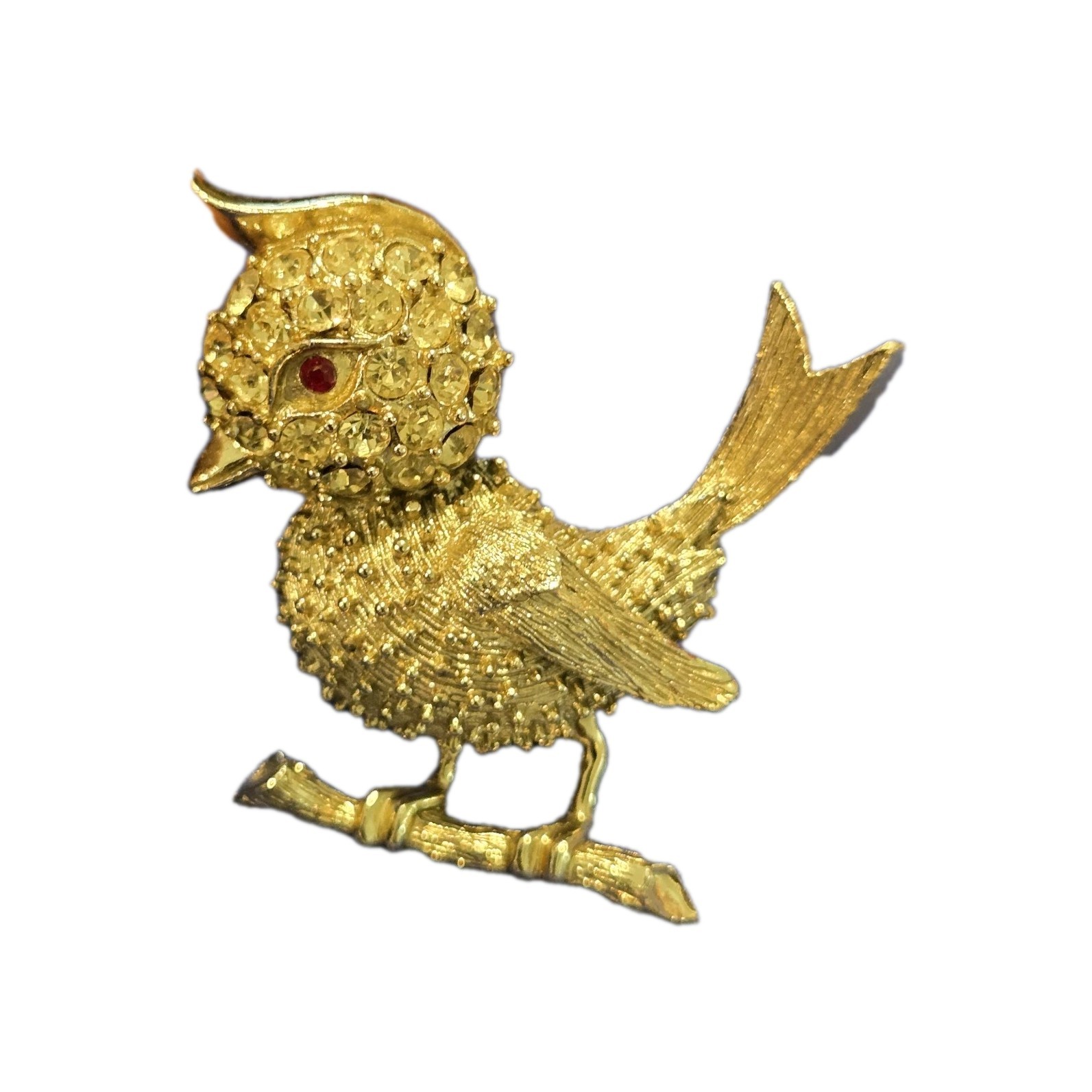 Vintage Sliver Tone Rhinestone Owl Brooch Pin Pre-owned