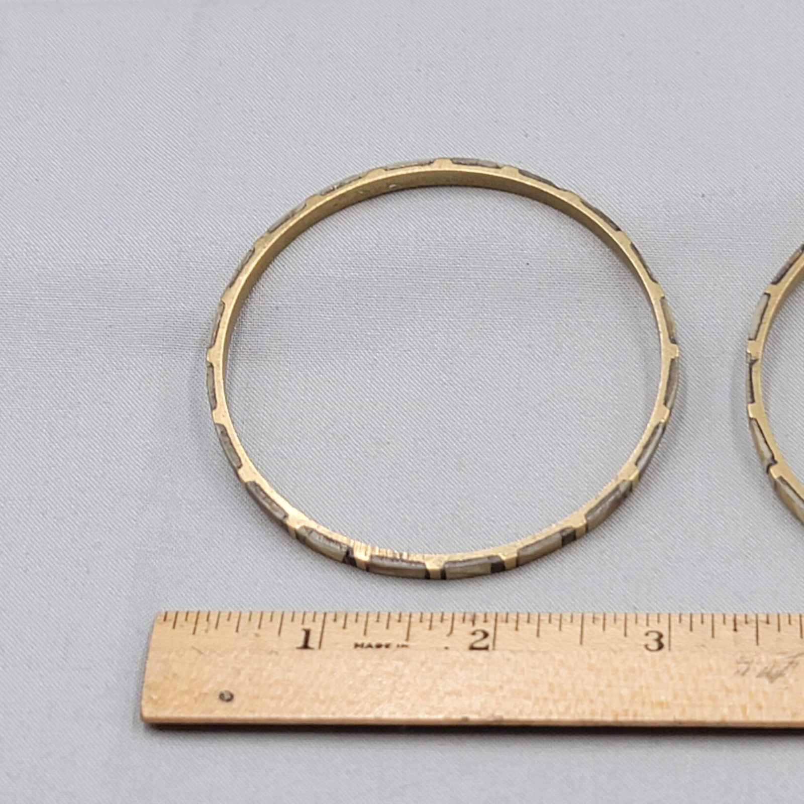 Vintage Bangle Bracelet Lot of 3 Brass Inlay Made in India