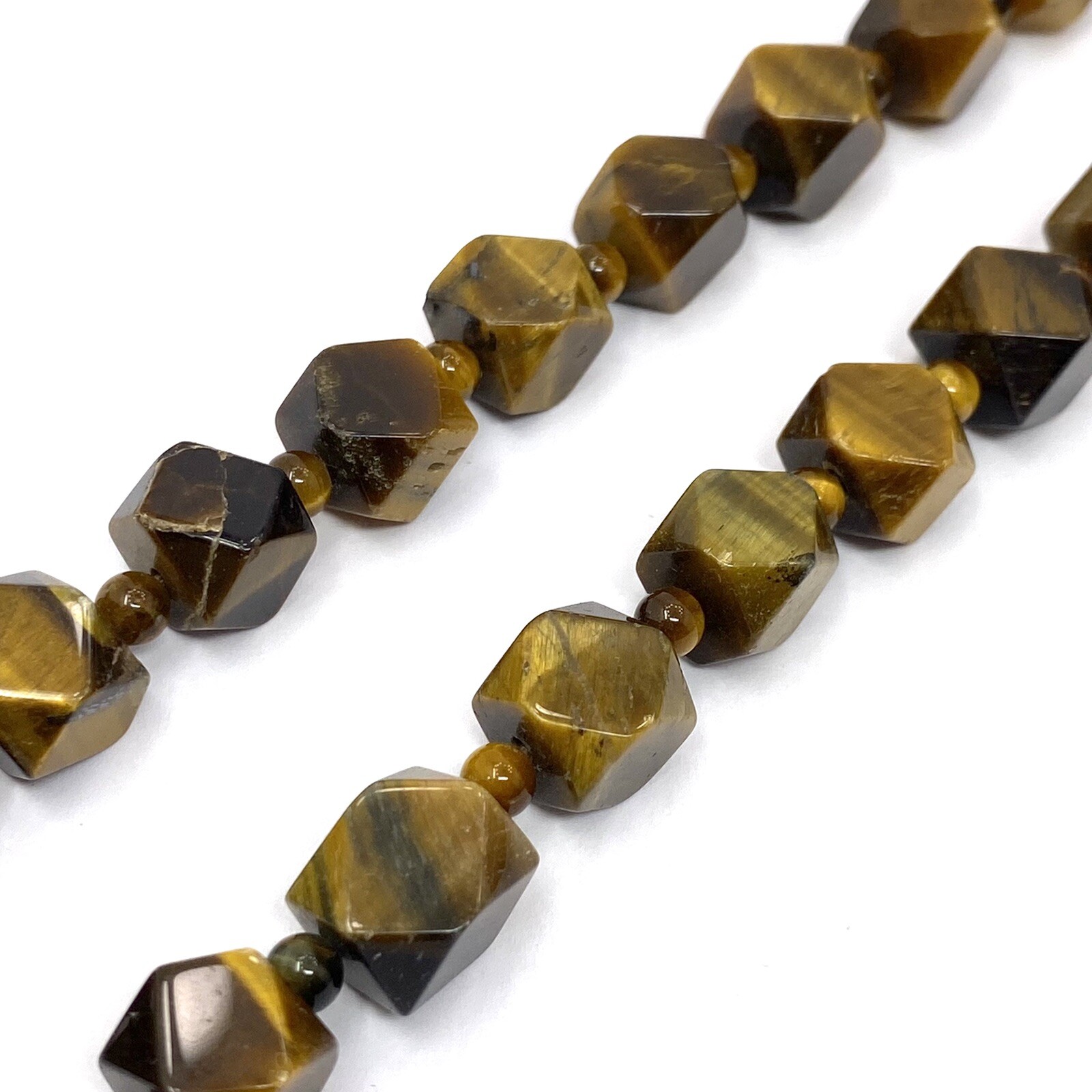 Vintage NATURAL Golden Brown TIGER EYE Necklace Geometric Cut Cube Beaded