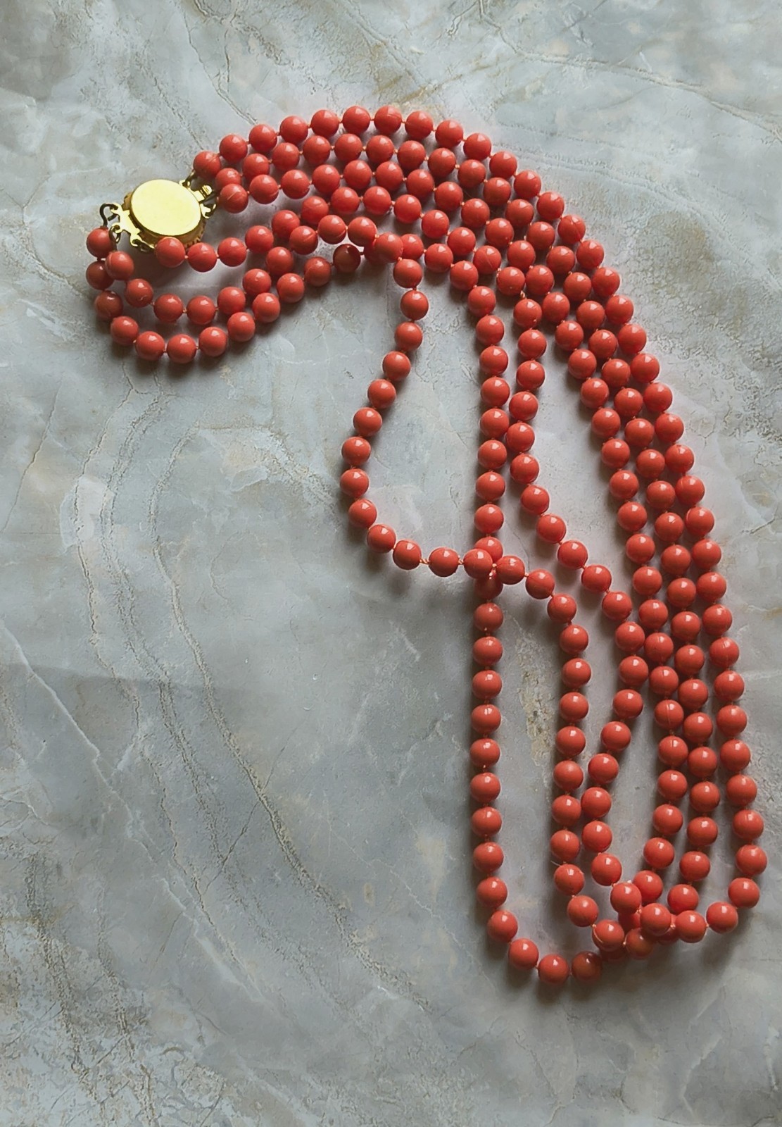 Vintage 60s Spring Bright Orange Acrylic Multi Strand Beaded Statement Necklace