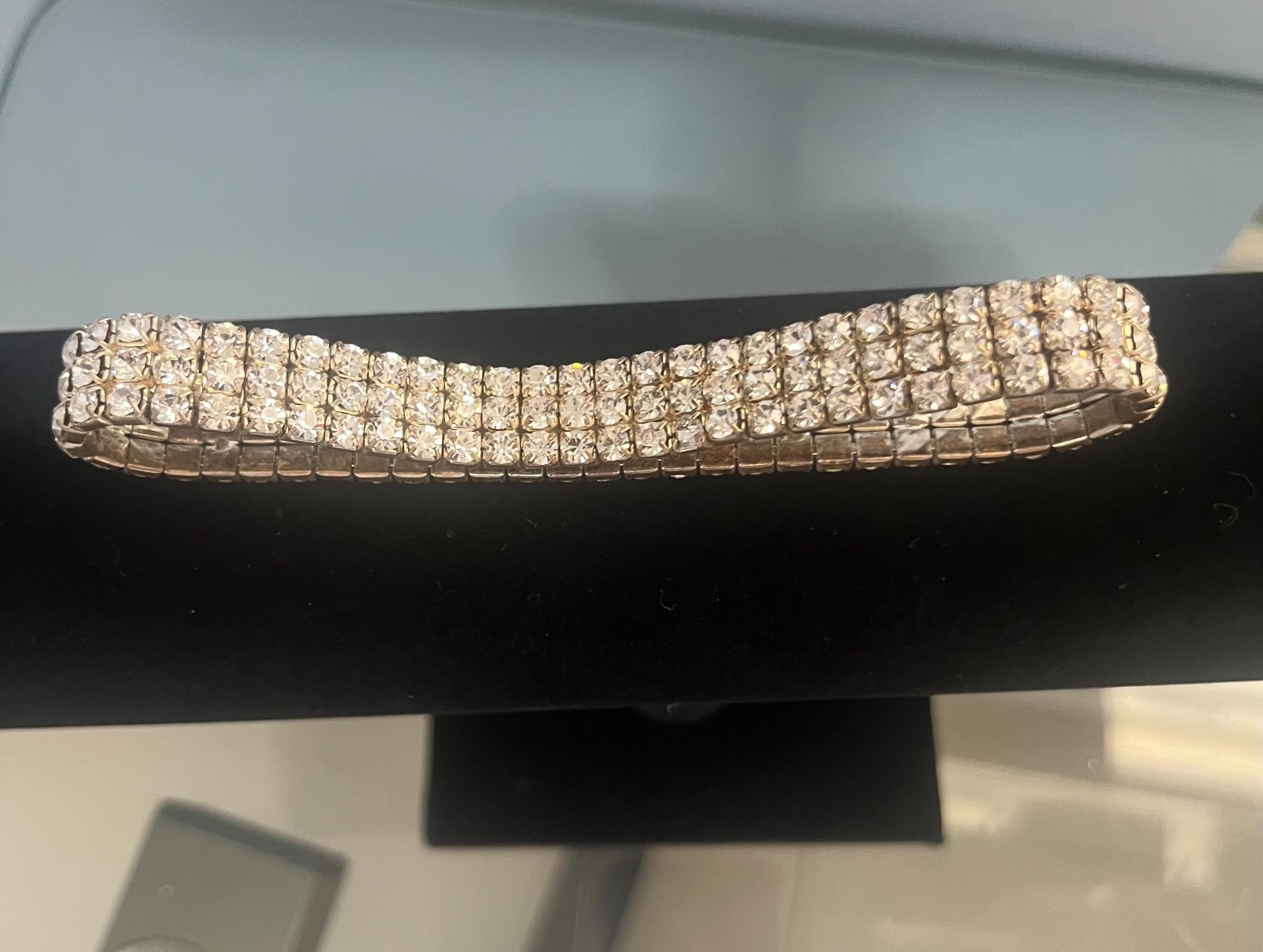 Vintage Rhinestone Cascade Pierced Earrings & 3-Row Stretch Bracelet Set
