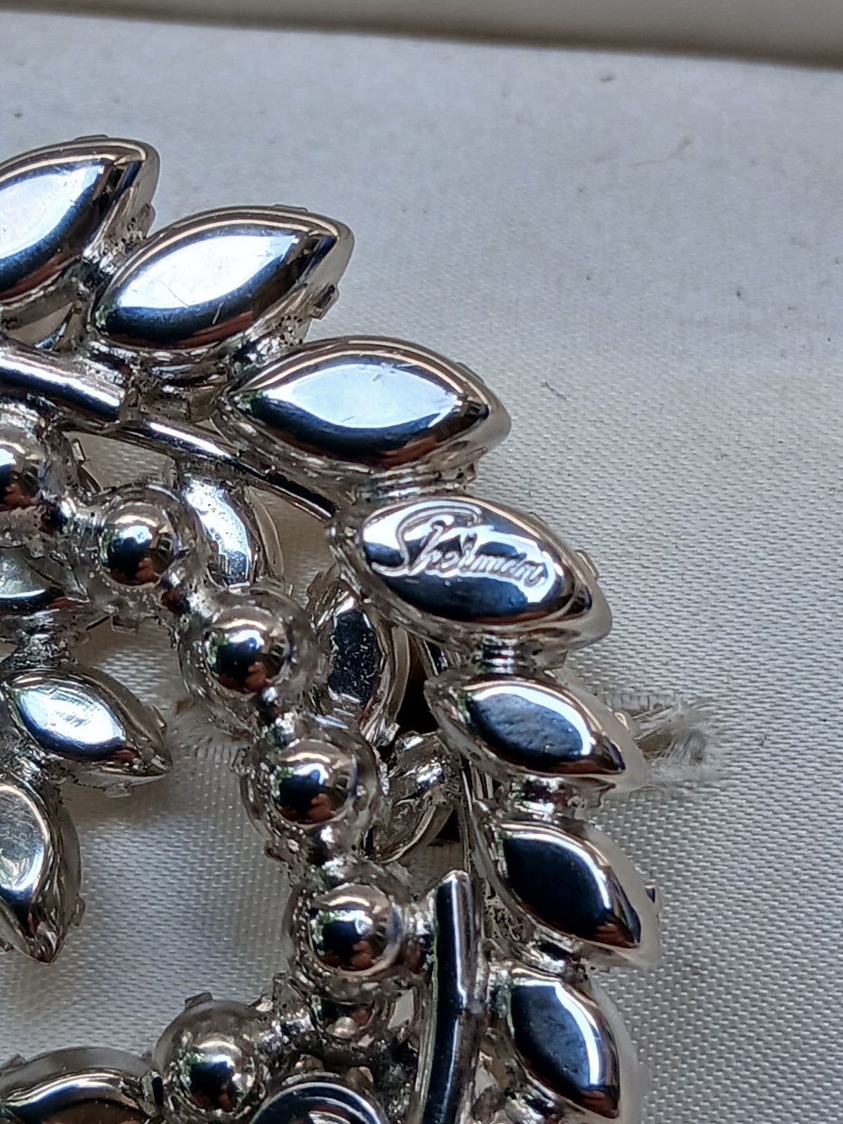 Vintage Sherman Signed Clear Rhinestone Round Brooch