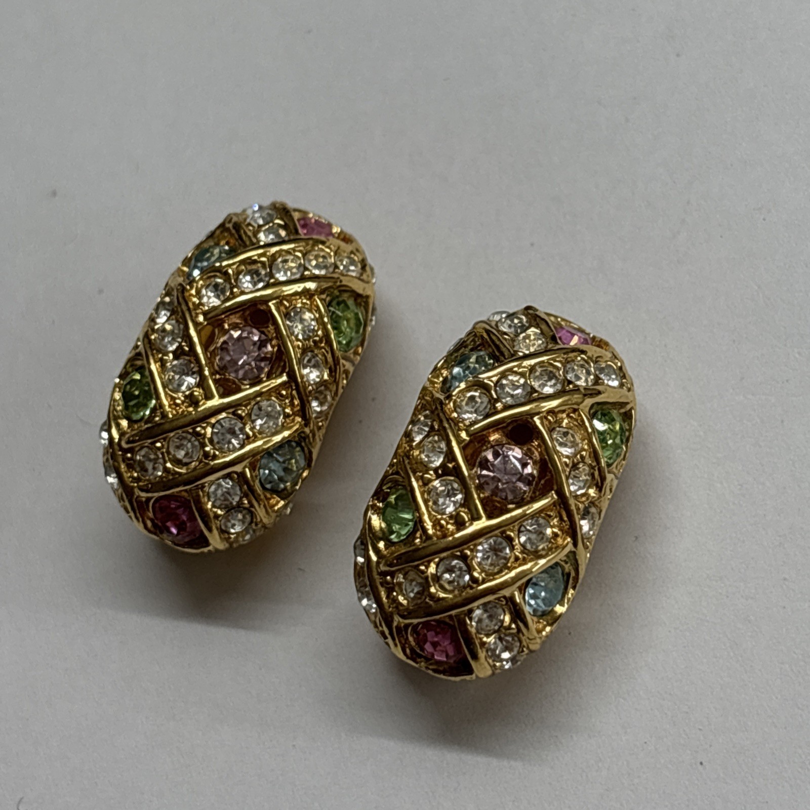 Joan Rivers Clip-On Earrings Multicolor Pave Crystals Clear Pink Blue Green