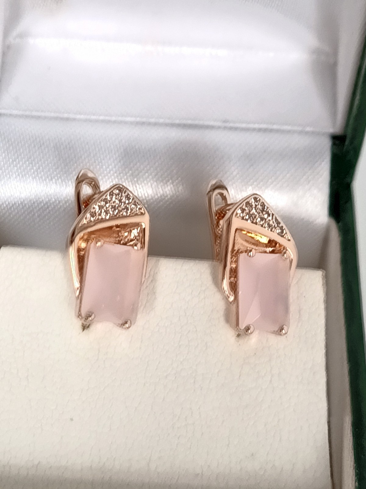 Vintage 1990-s 14 Ct Rolled Gold Pink Topaz Zircons Earrings-Hallmarked 585 RG