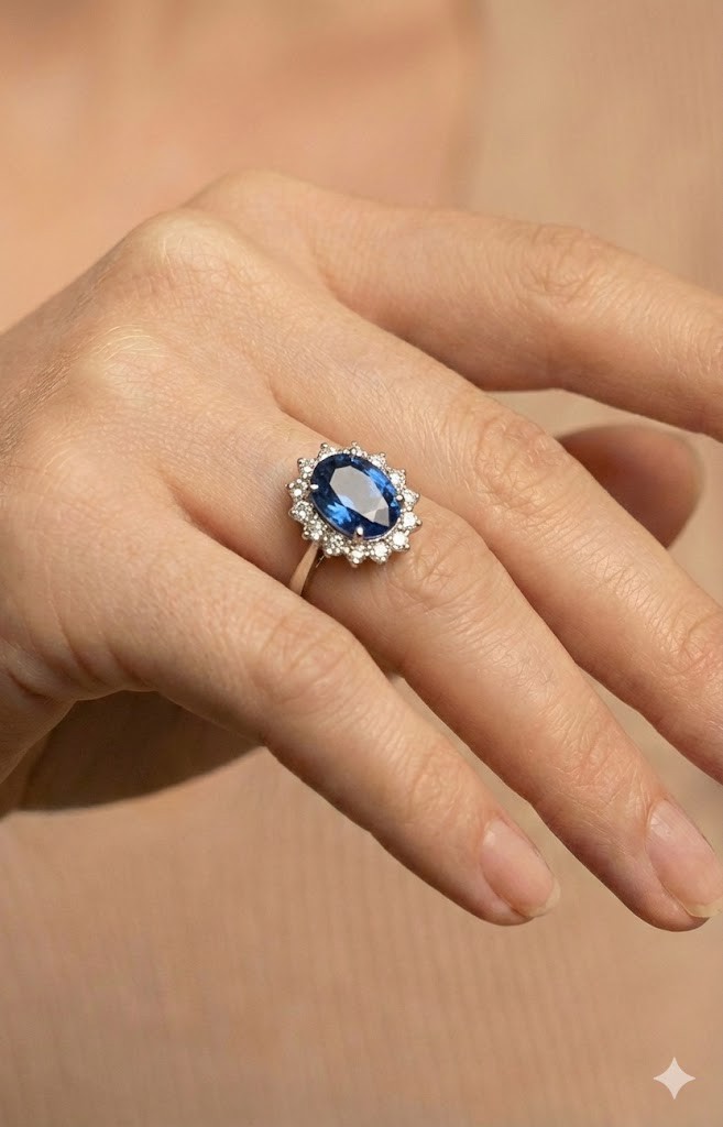 Vintage 14K White Gold Engagement Ring 4.66ct. Natural Blue Sapphire Oval GIA