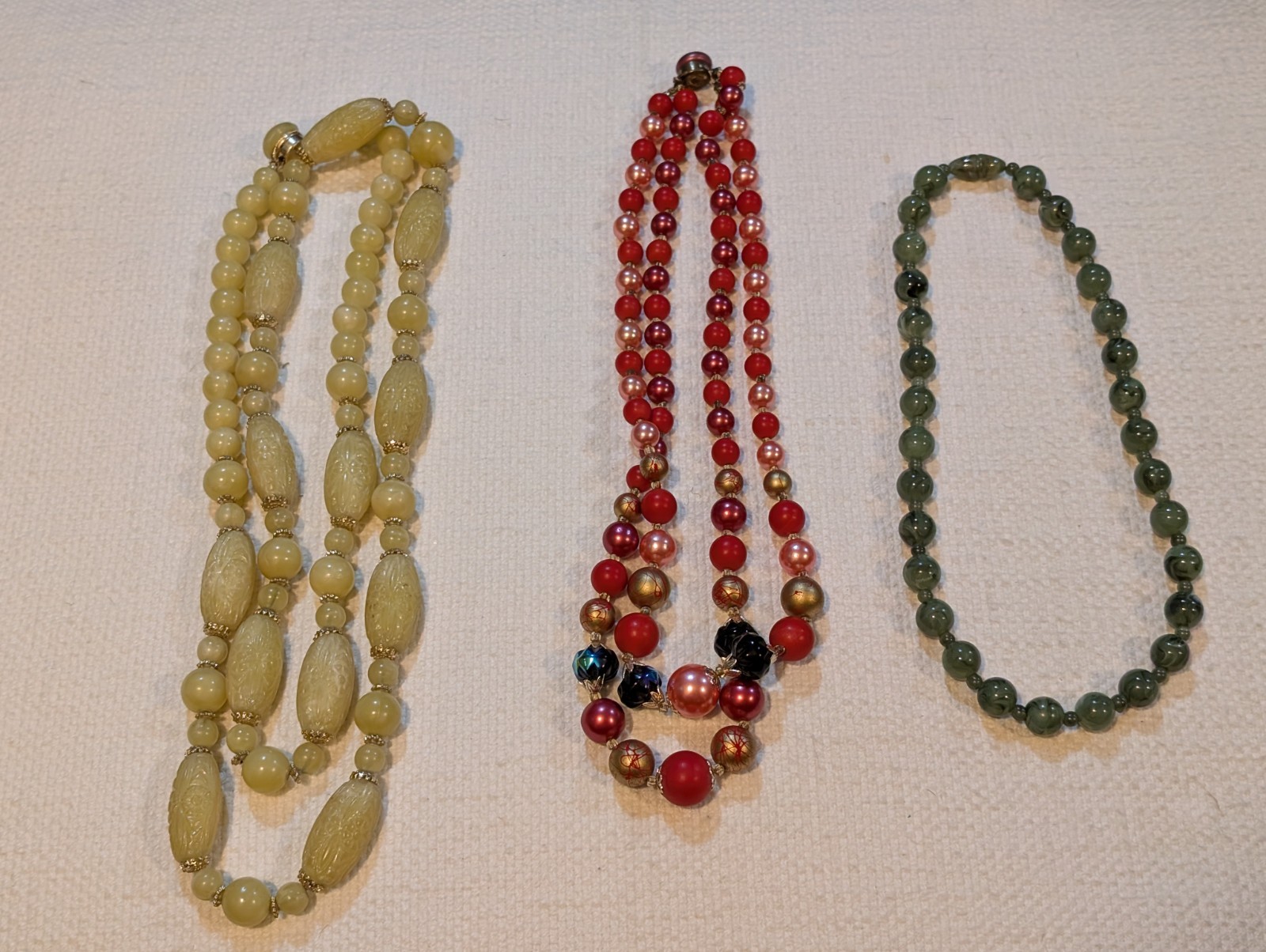 Vintage Bead Necklaces Marked Japan & Hong Kong, Lot Of 3