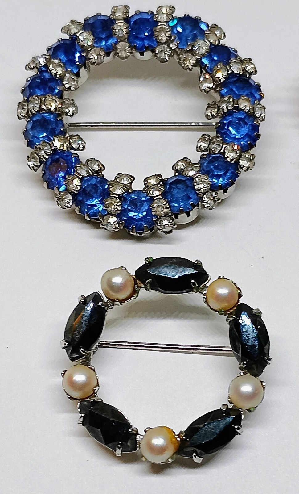 Vintage Lot 4 Brooches Pins Sterling Silver Blue Rhinestones Rivoli Crystals