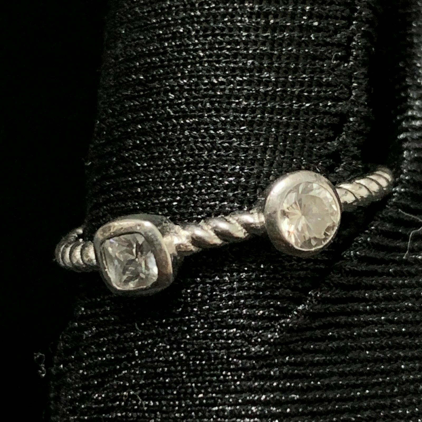 ESTATE STERLING SILVER & WHITE STONE WRAP ROPE BAND DESIGN STACKABLE RING SIZE 7
