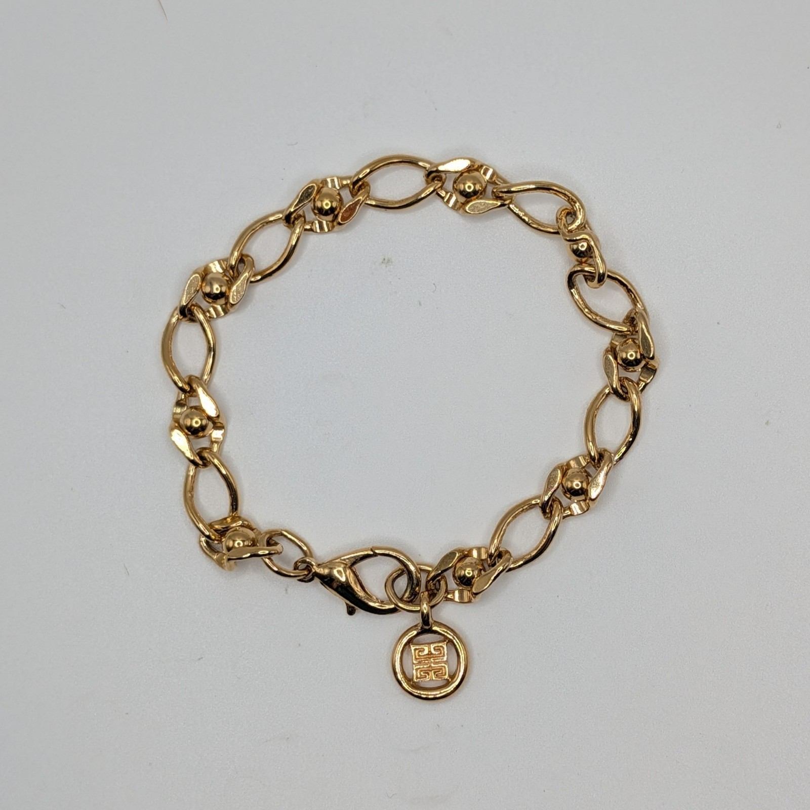 Signed Vintage Givenchy Gold-tone Chain Link Logo Charm Bracelet