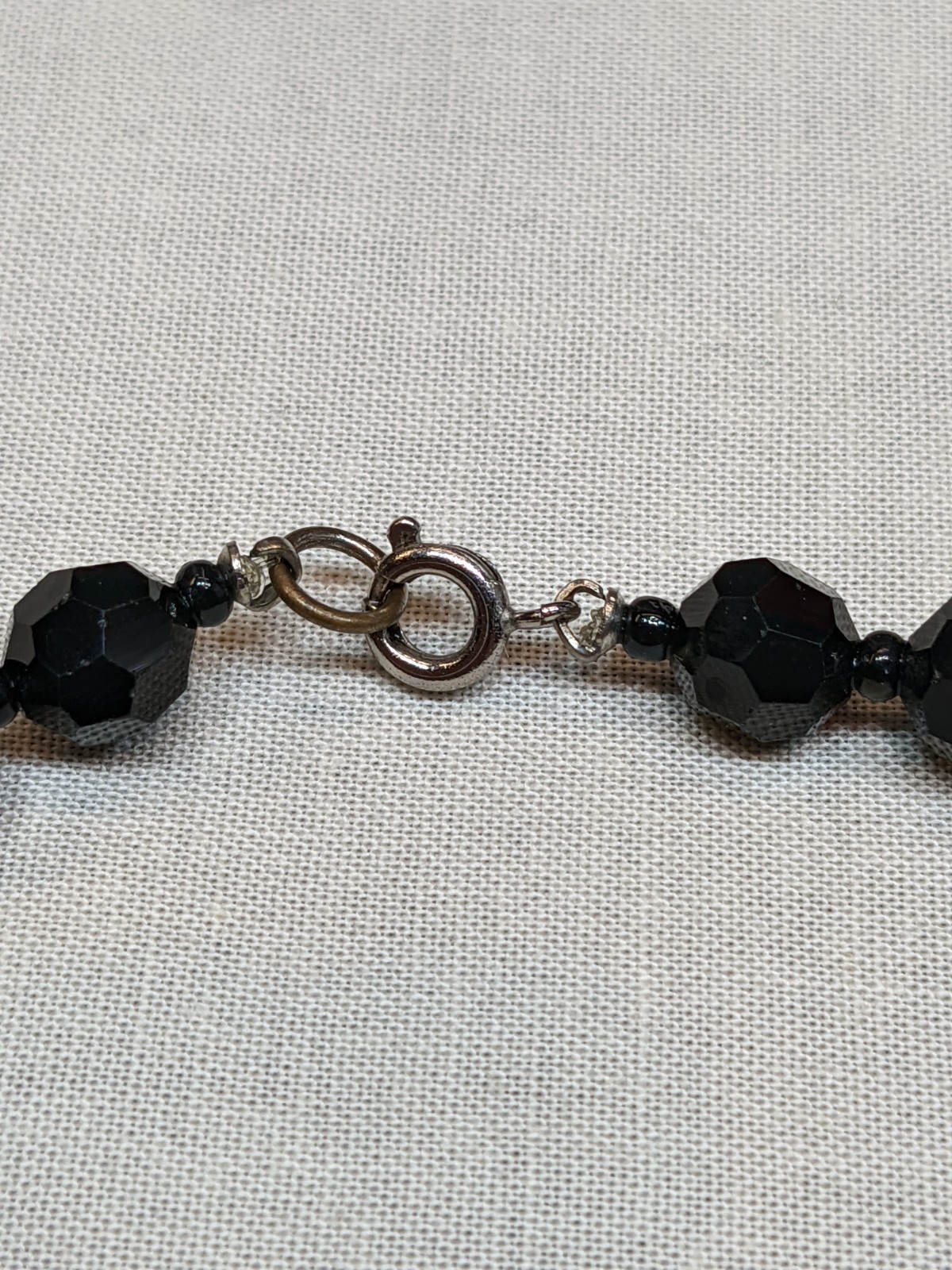 Vintage Black Glass Bead Necklace Classic Retro Gothic Emo Long ~24″