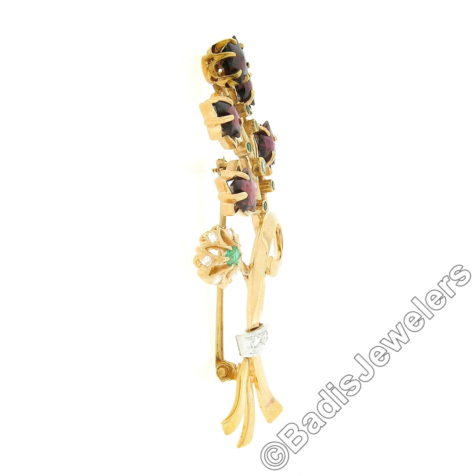 Unique Vintage 14k Gold Custom Star Garnet Emerald Diamond Bundle Bouquet Brooch