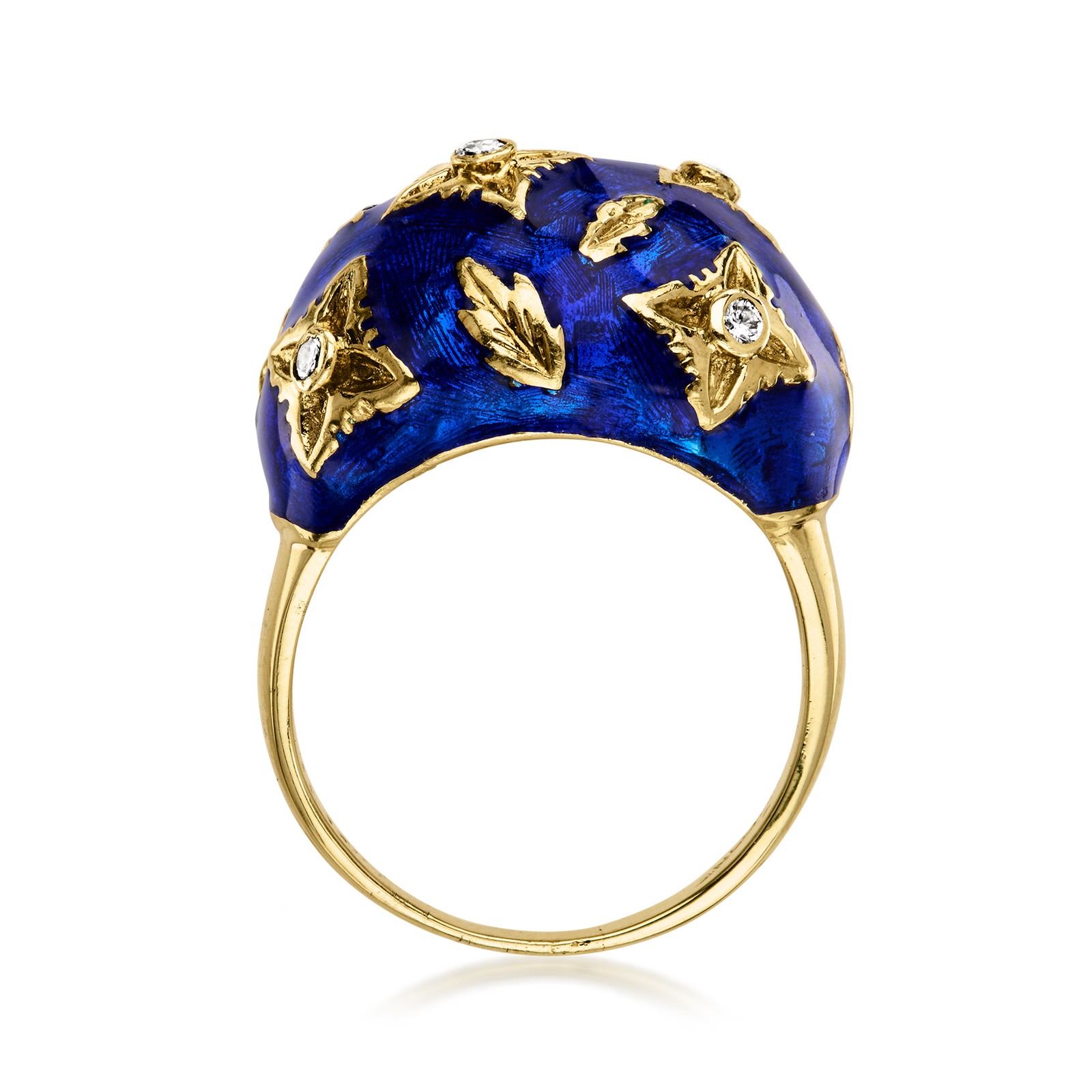Vint Diamond Dome Rng w Blue Enam in 14k Gold Size 7.5