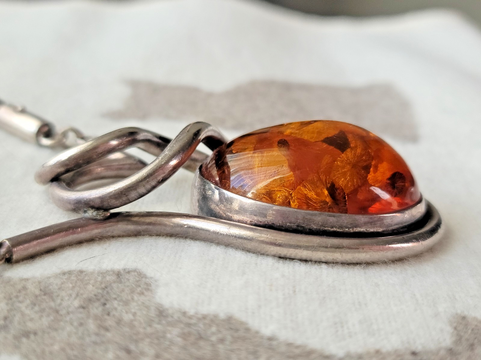 Statement Piece-925 Sterling & LARGE Baltic Amber Cabochon Leather Cord Necklace