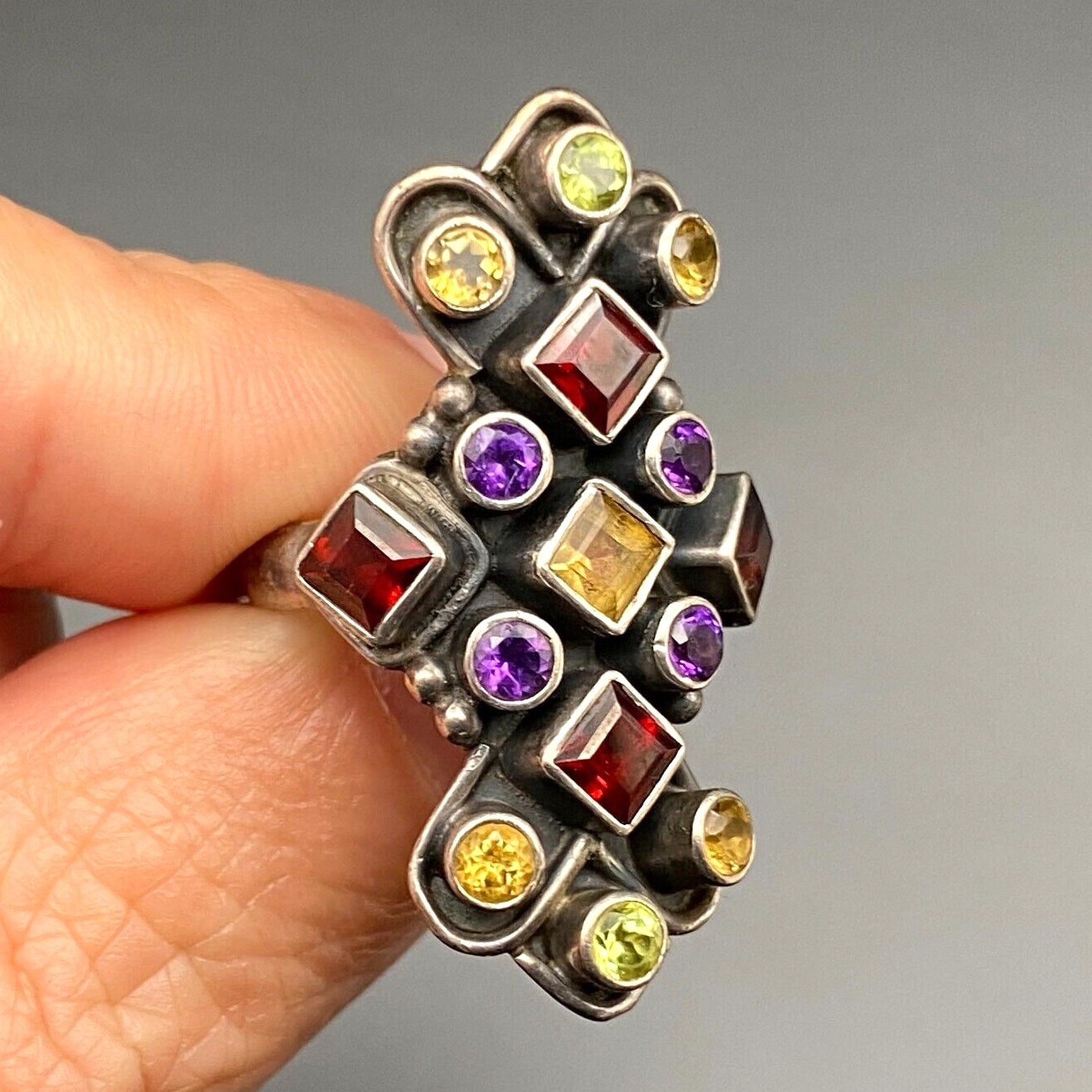 Vintage Multiple Stones Sterling Silver Ring Size 6