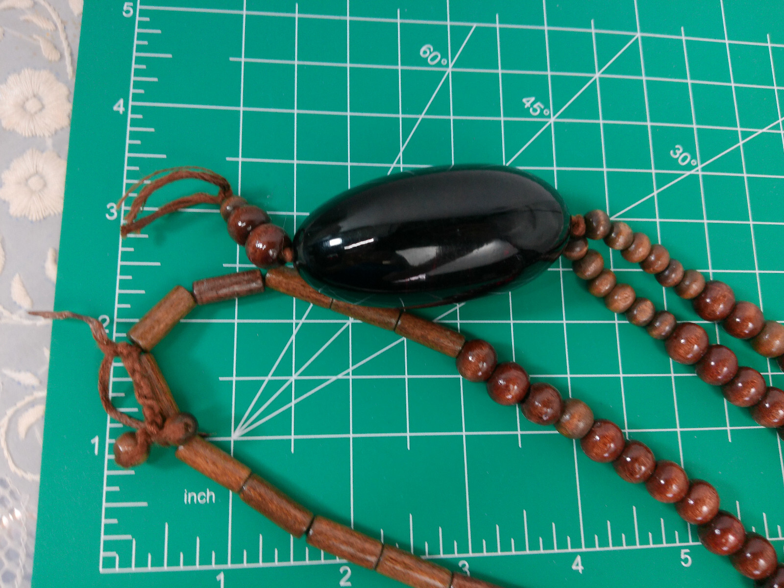 Vtg Ethnic African Wood Bead MASSIVE ACRYLIC BEAD Pendant Tribal Boho Necklace