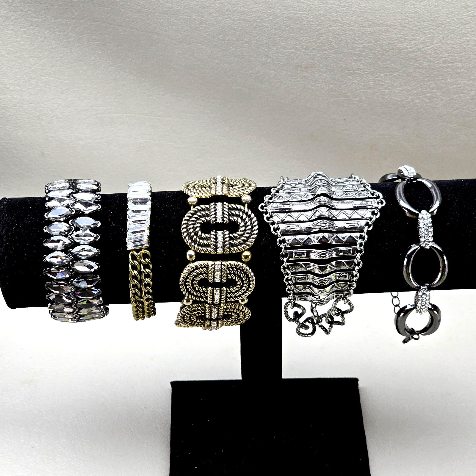 5 Fashion Bracelet Lot Rhinestone Cuff Link Chain Statement Bracelets Silver Gol