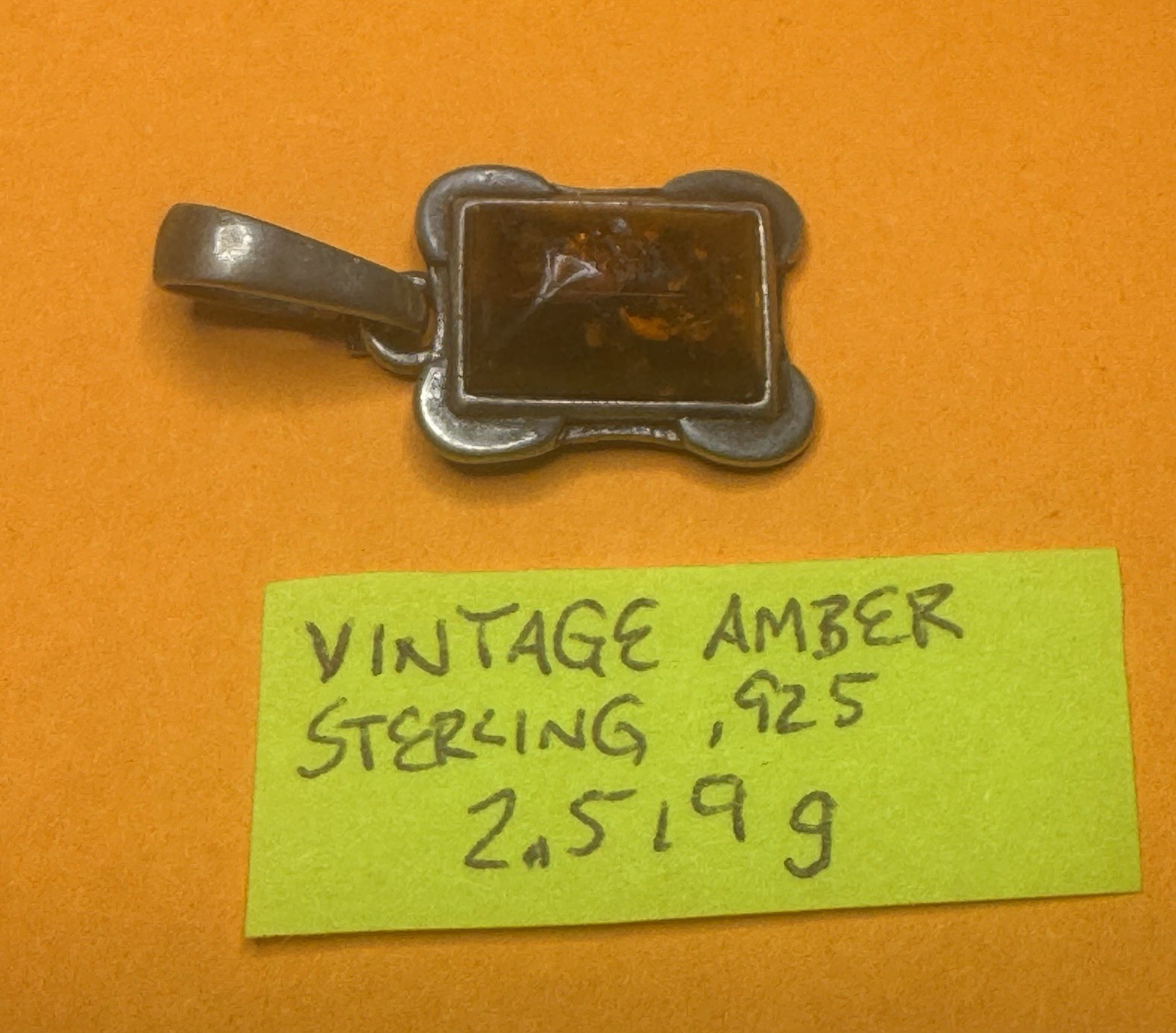 ANTIQUE VINTAGE BALTIC AMBER STERLING SILVER 925 PENDANT UNIQUE!! SEE PICS!
