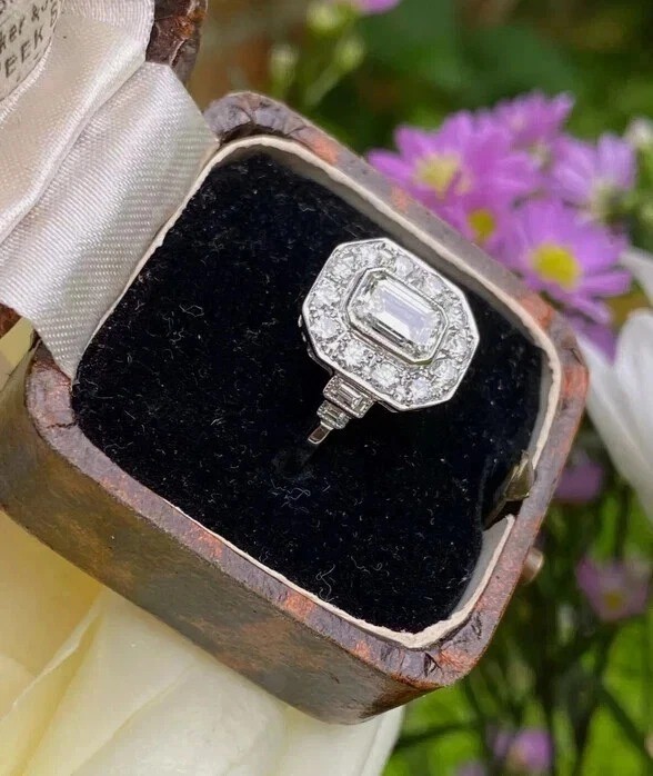 Art Deco Style 3Ct Emerald Cut Lab Created Diamond 14K White Gold FN Gift Ring
