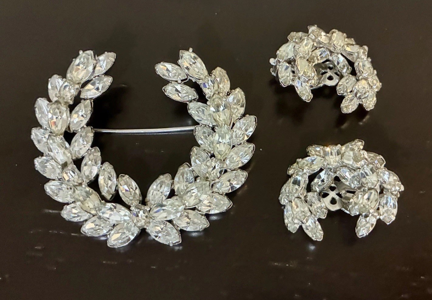 Demi-Parure Vintage Christian Dior by Kramer Crystal Marquis Broach & Earrings