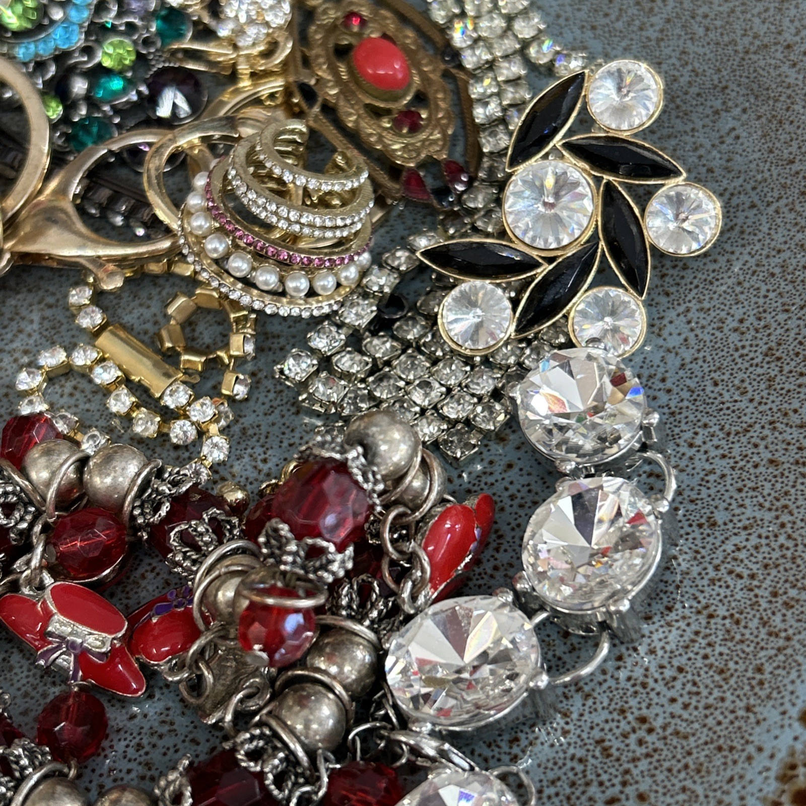 Junk Jewelry Crafting Lot Blingy Sparkling Rhinestones Junk Drawer 1lb