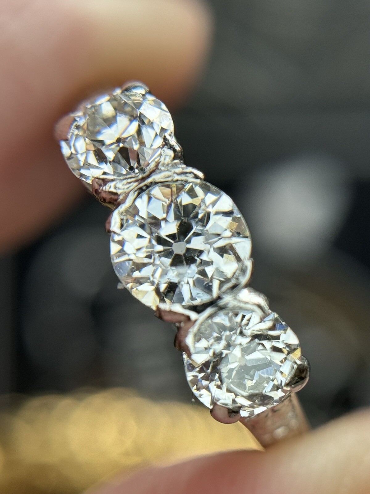 Antique Lambert Bros Old European Cut Three Stone Diamond Engagement Ring