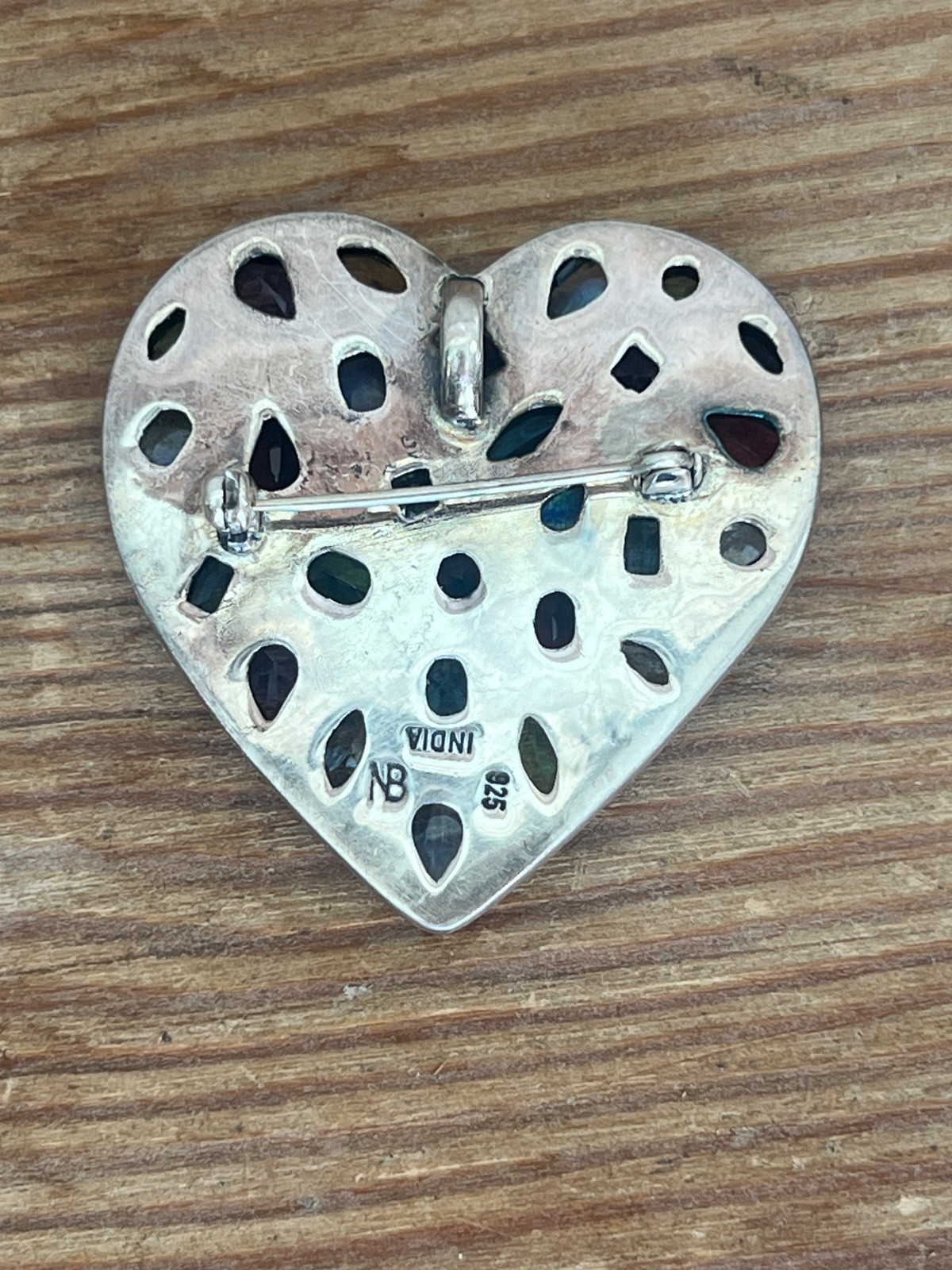 Vintage Nicky Butler Heart Shaped Brooch Pendant Necklace Multiple Gemstones
