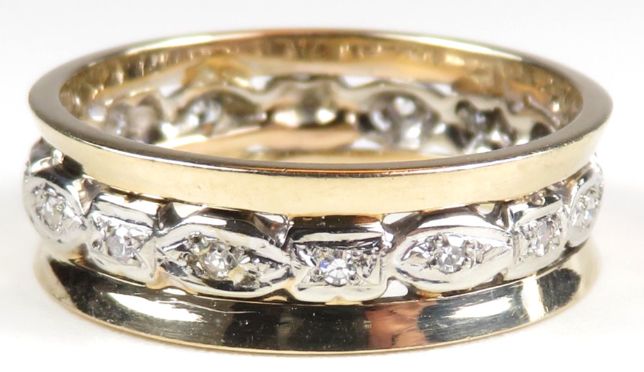 Antique Deco 1920’s 14K Two Tone Eternity Wedding Band Size 8.5 UK-Q1/2 EGL USA