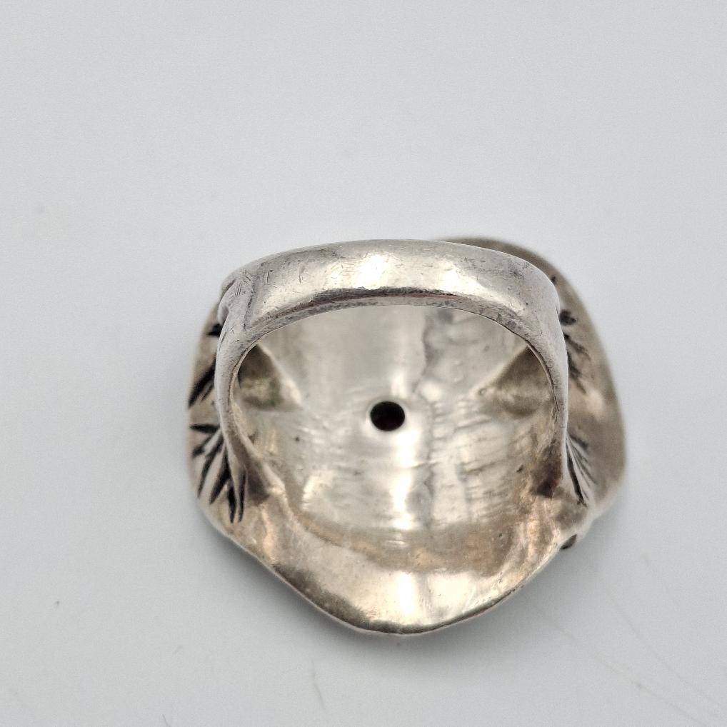 Vintage 925 Sterling Silver Round Red Topaz Flower Seed Pod Statement Ring sz 8