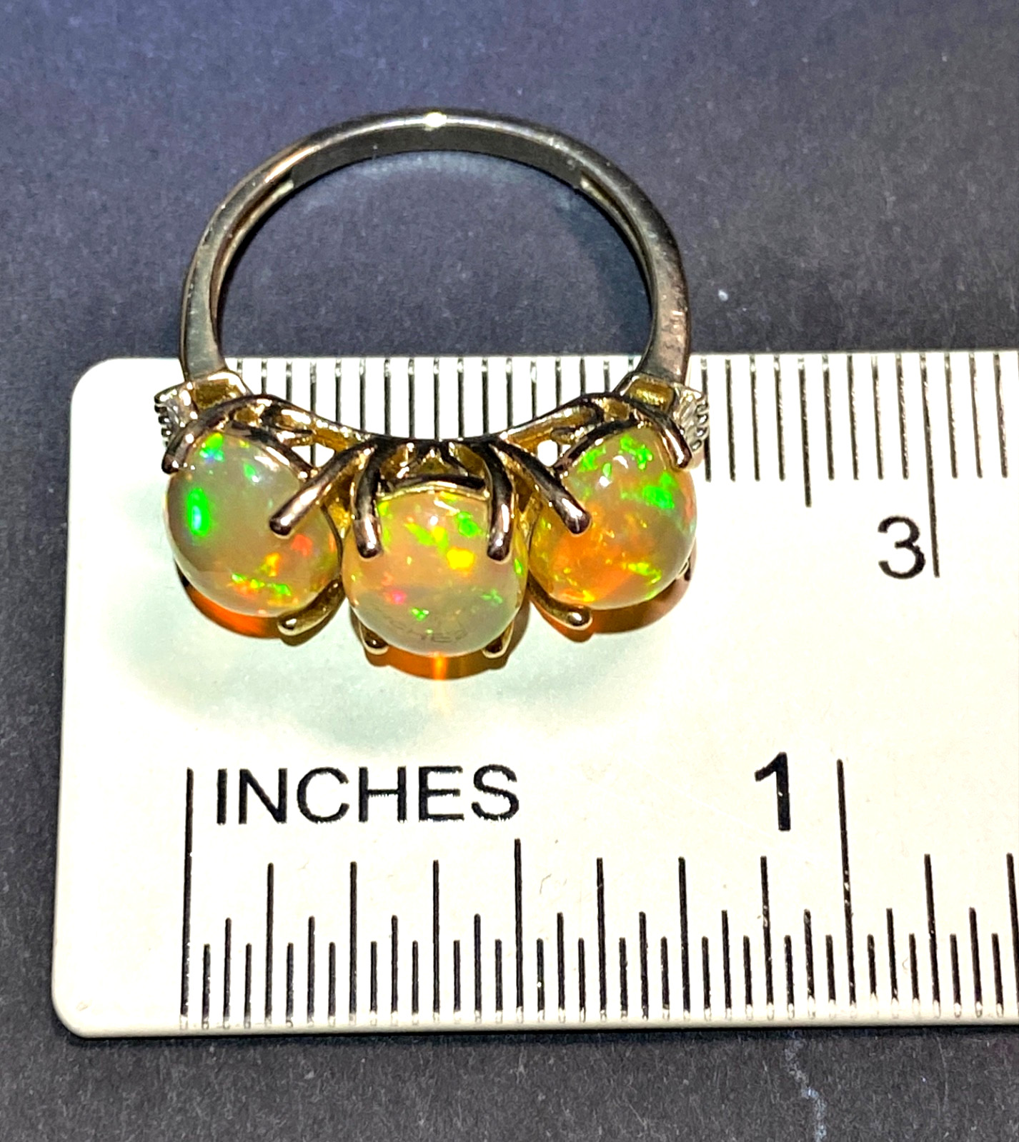 Dazzling 14kt Yellow Gold Ethiopian Opal and Diamond Ring Size 7 1/4 7.25