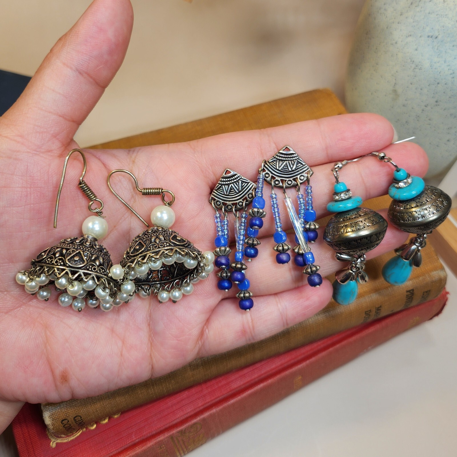 Vintage Chandelier Pierced Earrings Fashion Jewelry Lot of 3