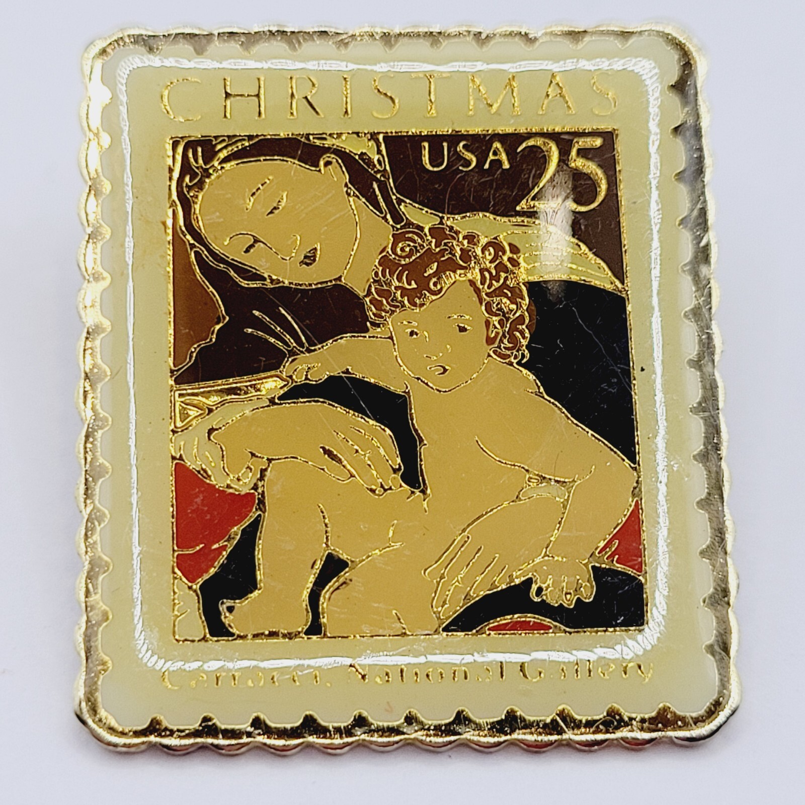 Madonna Child by Carracci USPS Stamp Small Metal Enamel Lapel Scatter Brooch Pin