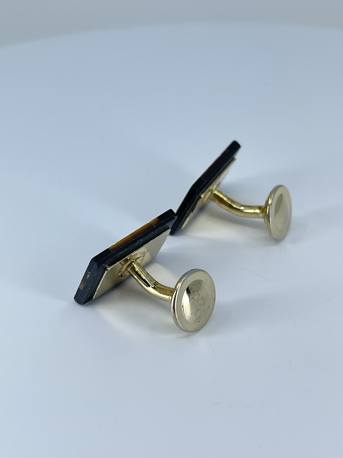 Vintage Onyx Lapis Tigers eye rectangle cufflinks polished gold tone fixed backs