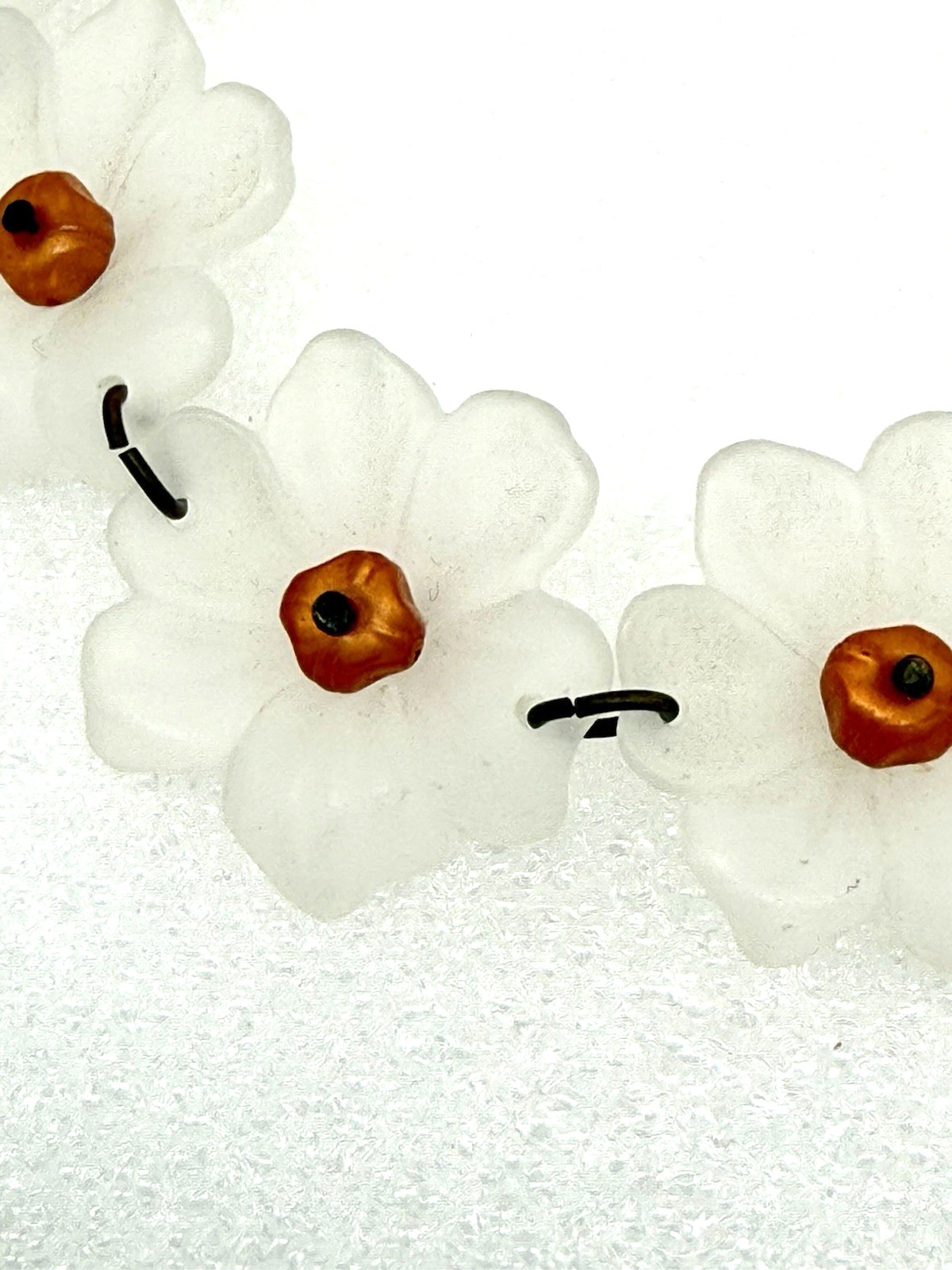 Vintage Lucite or acrylic whitish flowers with orange centers necklace