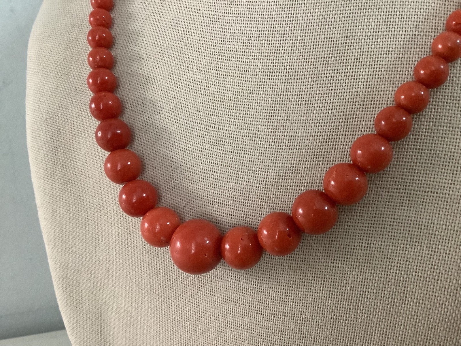 Antique genuine red coral graduated bead necklace 21 in 43.84g