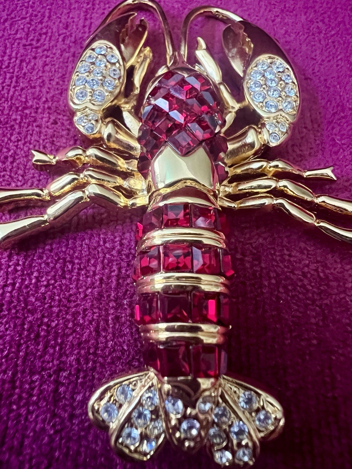 FABULOUS SIGNED NOLAN MILLER 1980s RED RUBY LOBSTER BOOCH 3” EXCELLENT CONDITION